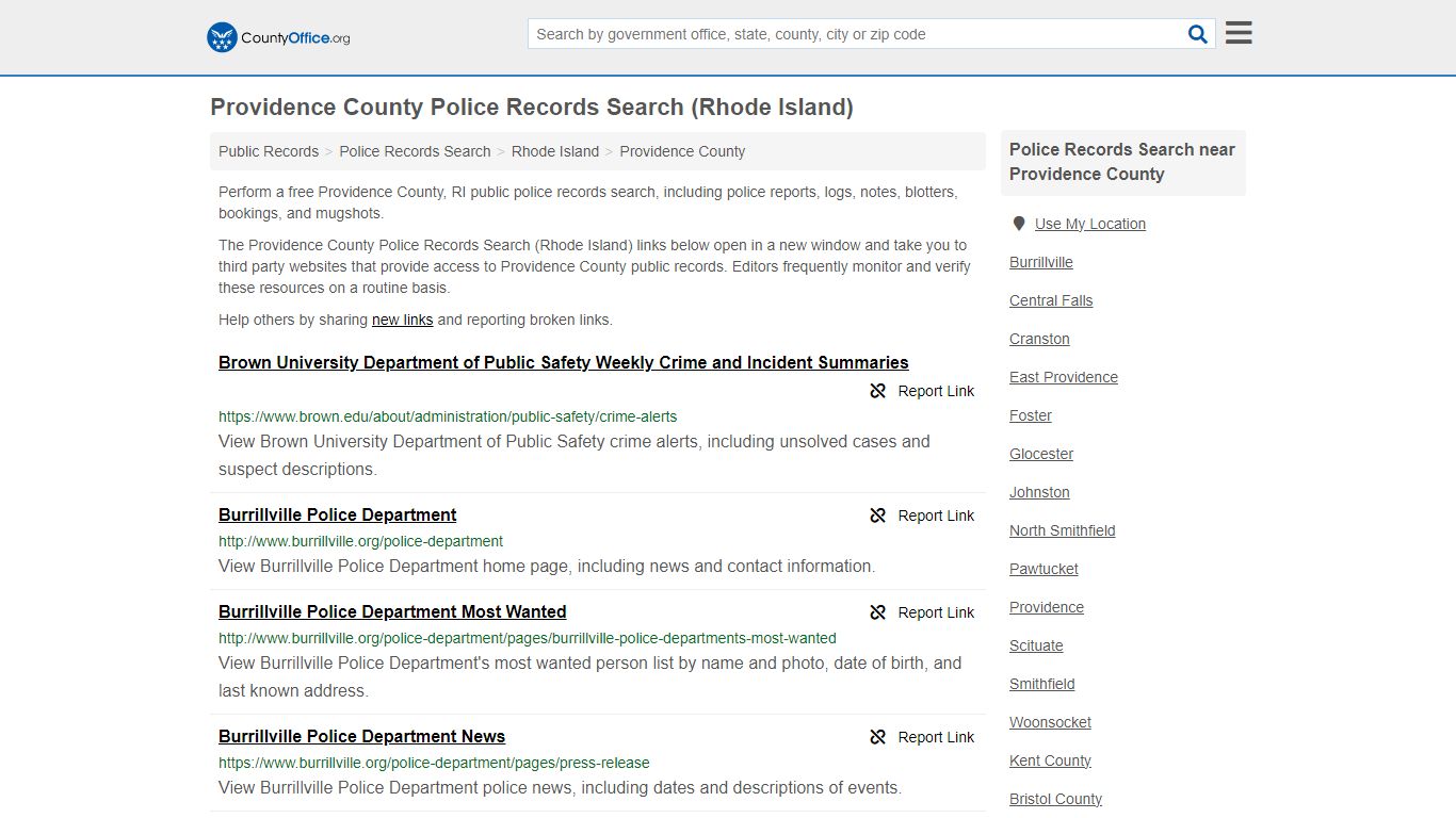 Providence County Police Records Search (Rhode Island) - County Office