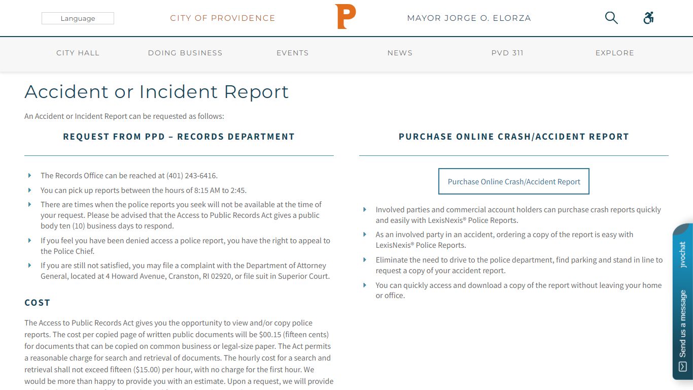 Accident or Incident Report - City of Providence