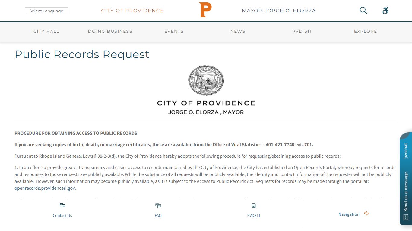 Public Records Request - City of Providence